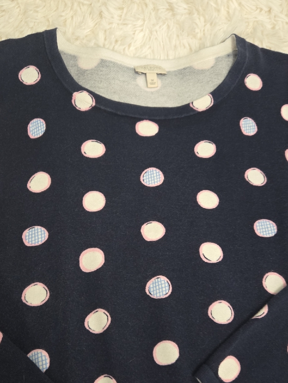Talbots Mixed Polka Dot Gingham Knit Sweater Top Size 1X